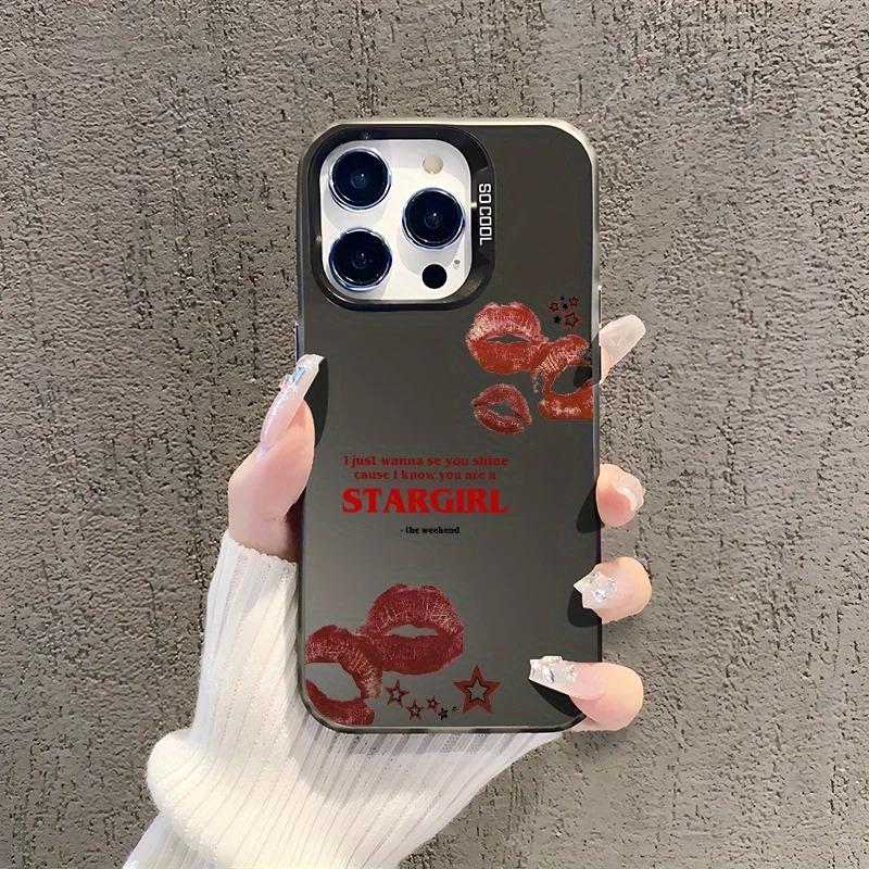 Stargirl Red Lip Design Phone for IPhone 16 11 15 14 13 12 Pro Max Black and Siery Shockproof Case