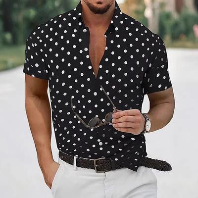 Men's Shirt Button Down Shirt Casual Shirt Summer Shirt Beach Shirt Black White Red White Green Short Sleeve Polka Dot Lapel