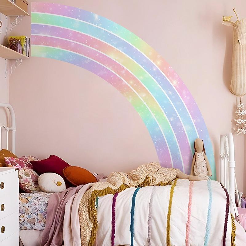 Large Rainbow Wall Mural Stickers for Kids Rooms Wall Rainbow Stickers Decals Pastel Boho Removable Wall Sticker Playroom Decor