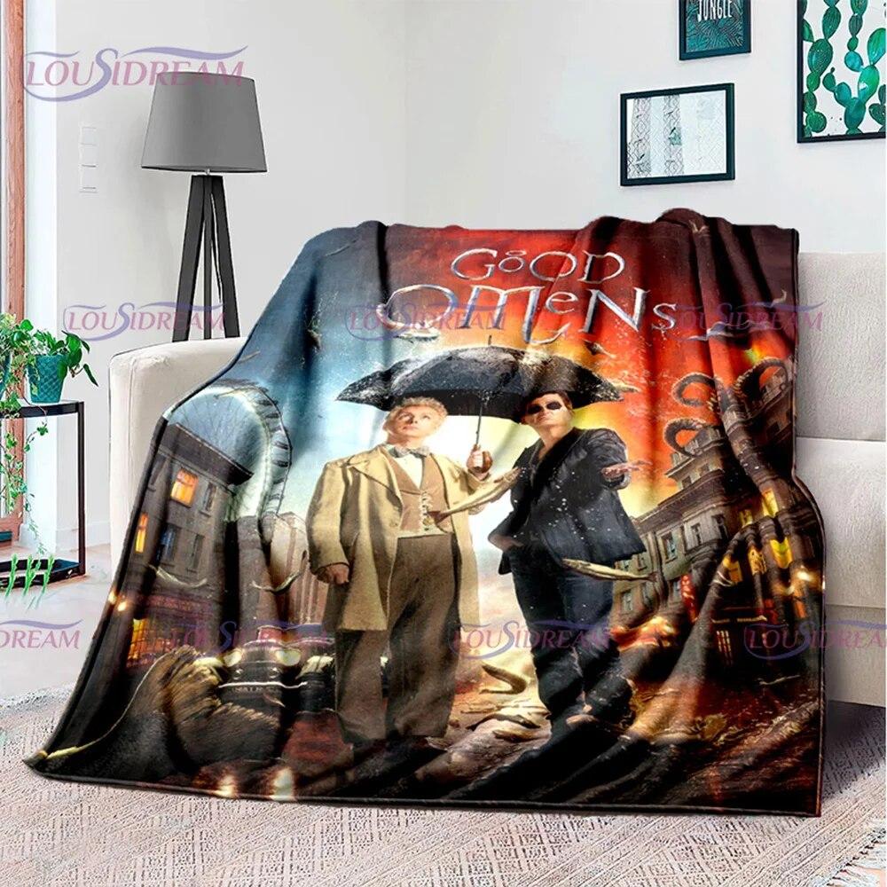 

Movie Good Omens Print Blanket Kids Warm Flannel Soft Comfortable Home Travel Blanket Bed Nap Blanket Birthday Gift