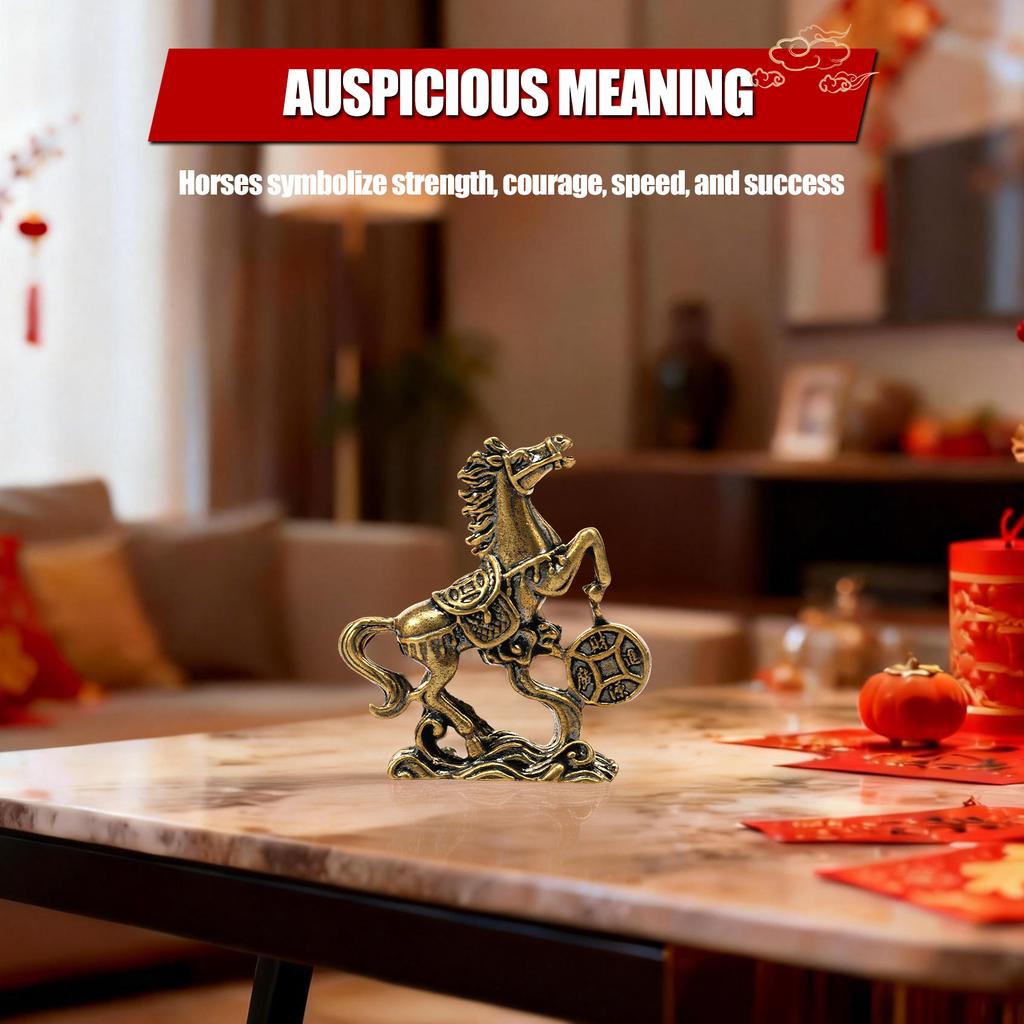 Horse Statue Feng Shui Ornament Mini Brass Horse Mascot Figurine Decor for Collectible Home Tea Pets Office Tabletop Car Decor
