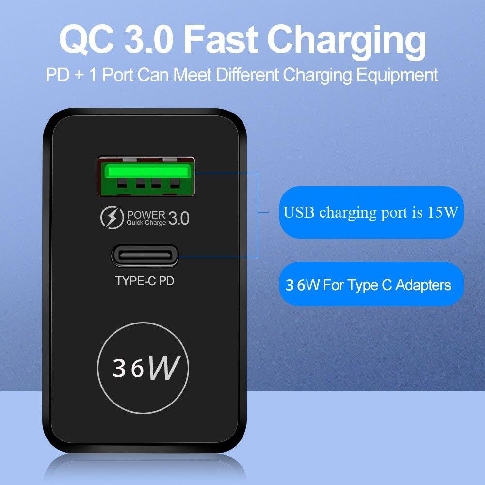 Pd 36w Usb Charger Quick Charge 3.0 Fast Phone Wall Charger Adapter For Iphone 13 12 Pro Ipad Huawei Xiaomi Samsung