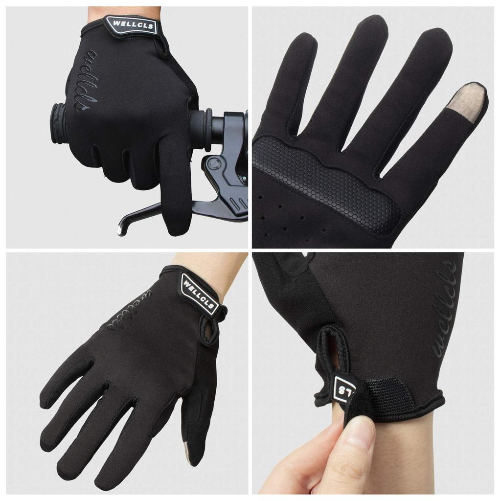 Wellcls Cycling Full Bicycle Gloves for Men and Unisex for Cycling and Road Bikes Size Gloves, Finger, Women, (Black, M)
