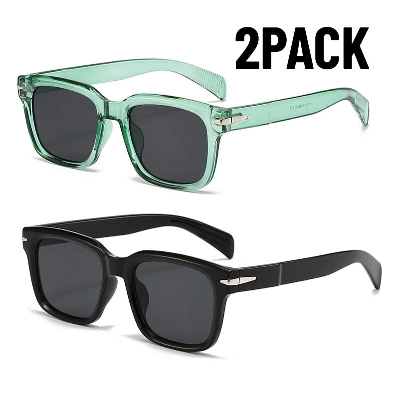 

2Pack Retro Square Men Women Sunglasses Shades Uv400 Fashion Brand Designer Gradient Women Rivets Glasses Outdoor Travel Shades