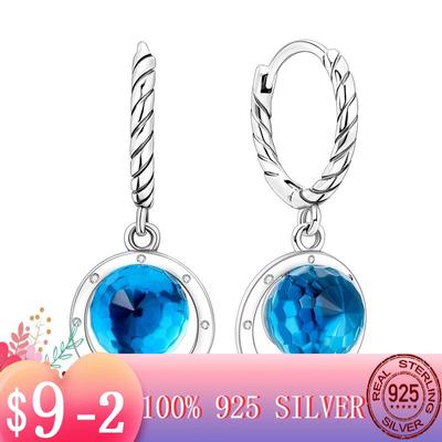 Shimmering Blue Glass Crystal Circle Hoop Earrings For Female Girl Women Silver Color Fashion Luxury Jewelry Birthday Gift