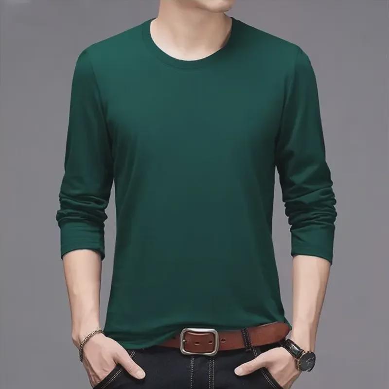 Men's White Long-Sleeve Solid Color T-Shirt, Spring/Autumn, Large Size