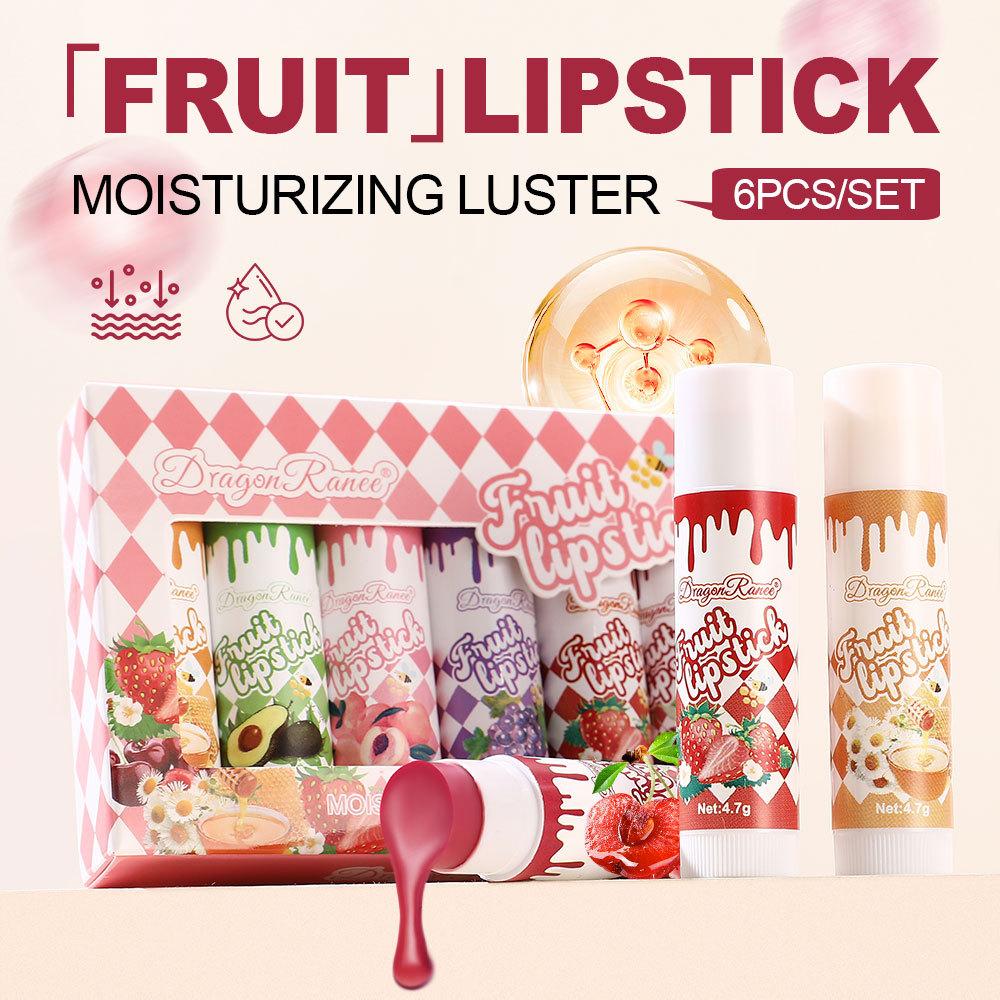 6Pcs Fresh Fruit Roll-On Lip Balm Moisturizing Clear Transparent Lip Oil Long Lasting Hydrating Lip Gloss Woman Makeup Cosmetics