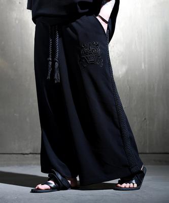 Kileutimuka Embroidered Black Rope Wide Pants Black