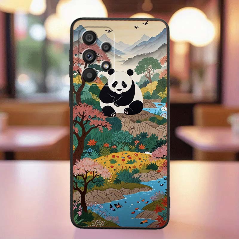 Cartoon Anime Panda Cute For Samsung A41 A35 A34 A33 A32 A25 A24 A23 A21s A06 A05 A04 A03 Note 10 20 Ultra 5G Black Phone Case