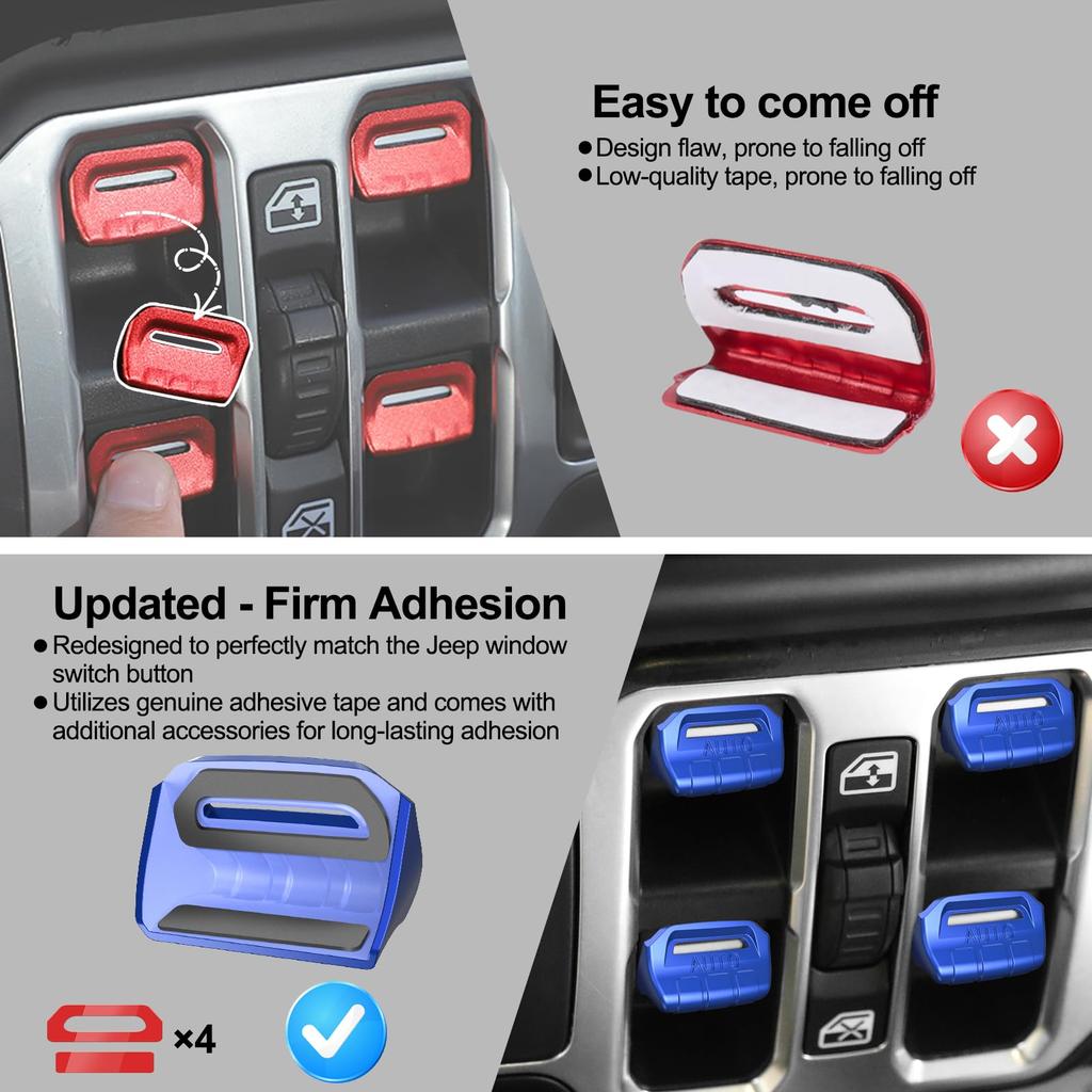 DIAMOOKY 4pcs Upgrade Window Switch Button Cover for Jeep Wrangler JL JLU 2018-2024 Gladiator