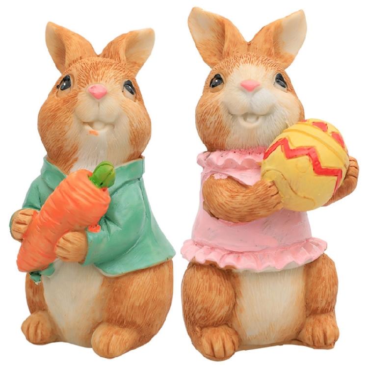 2Piece Easter Bunny-Decorations Easter Resin Rabbit Statue Ornaments Tabletop