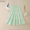 ZANZEA Women Casual Elastic Waist Loose Plaid Print Long Skirts