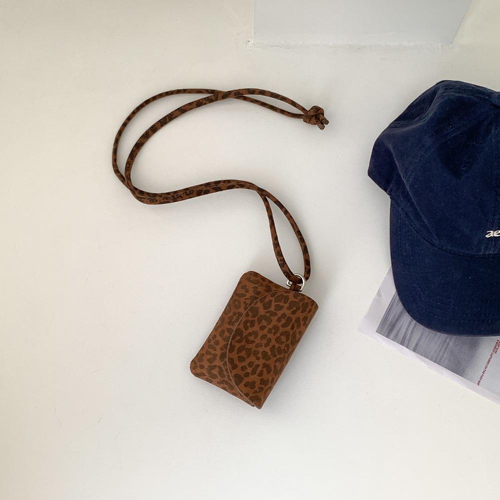 PU Leather Suede Coin Purse Leopard Print Lipstick Earphone Pouch Mini Shoulder Bag  Travel