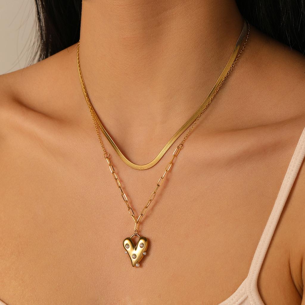 Fashion Personality Anti-Pearl Bust Love Pendant Stainless Steel Necklace Light Luxury Premium Clavicle Chain Niche