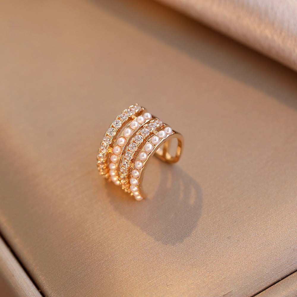 Multilayer Pearl Cartilage Clip Zircon Women Earrings Ear Bone Clip Zircon Ear Clip Korean Style