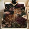 1PC Botanical Wildlife Art Print FlAannel Blanket, High Quality Comfortable for All Seasons, Home Decor, Warmth and Comfort