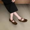 Square Head Women's Shoes Autumn New Flat Bow Single Shoes Ballet Silver Belt Buckle Mary Jane Shoes