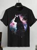 Japanese Ukiyo-e Animal Men's T-shirt with Cute Cat Pattern Print