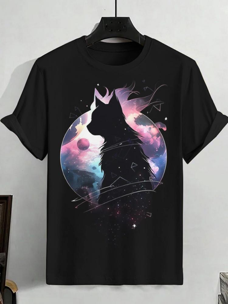 Japanese Ukiyo-e Animal Men's T-shirt with Cute Cat Pattern Print