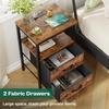 Nightstand with Charging Station, Fabric Drawers, USB Ports & Outlets, Rustic Brown End Table