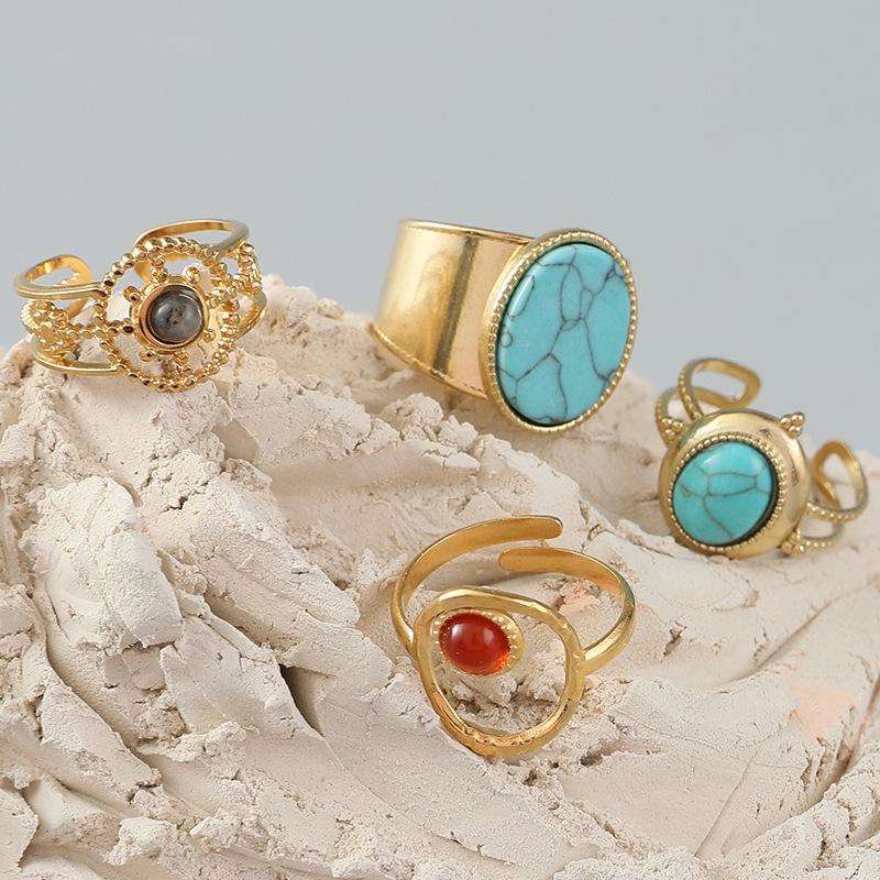 Women's Vintage European and American Turquoise Stainless Steel Ring