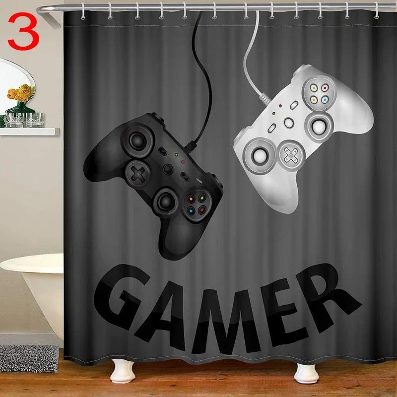 Funny Gamer Shower Curtain Classic Video Gaming Device Modern Cloth Polyester Fabric Waterproof Bathroom Decor with 12 Hooks