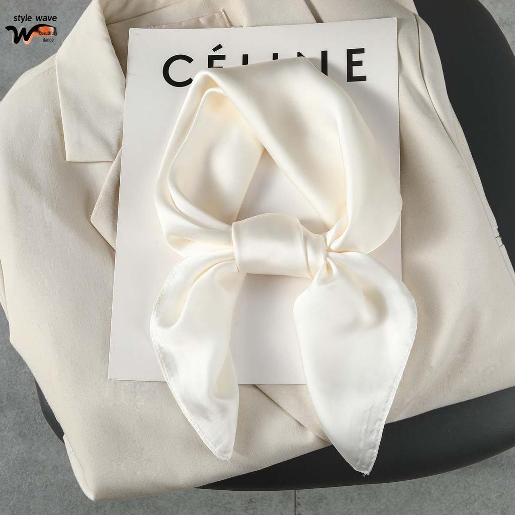 Monochromatic 70s-Style Faux Silk Scarf: Solid Color, Versatile, Sun Protection Headscarf for Women