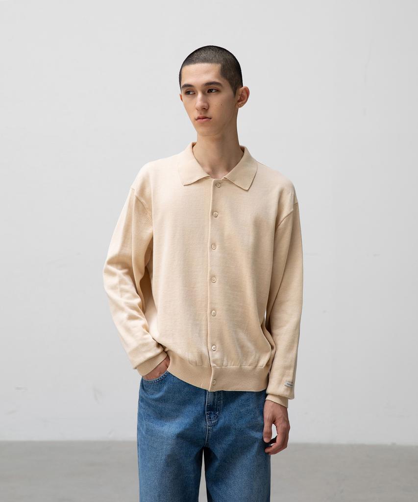 Another Office Scape Knit Polo Cardigan (Almond Milk)