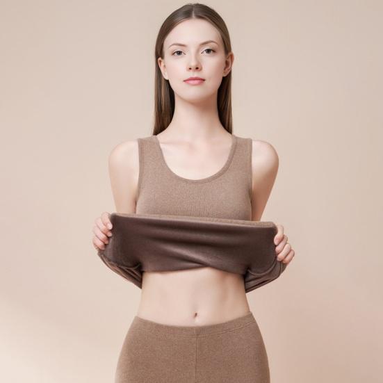 Thermales Tanktop für Damen Fleecegefüttert Ärmellos Unterhemd Rundhals Camisole Warmes Base Layer Slim Fit Unterwäsche Tops