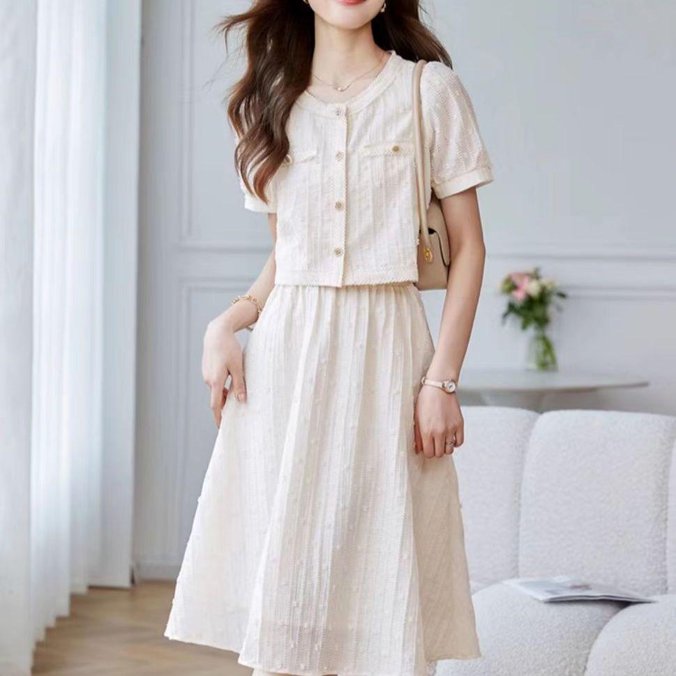 Elegant Summer Women's Two-Piece Short-Sleeved Skirt Set