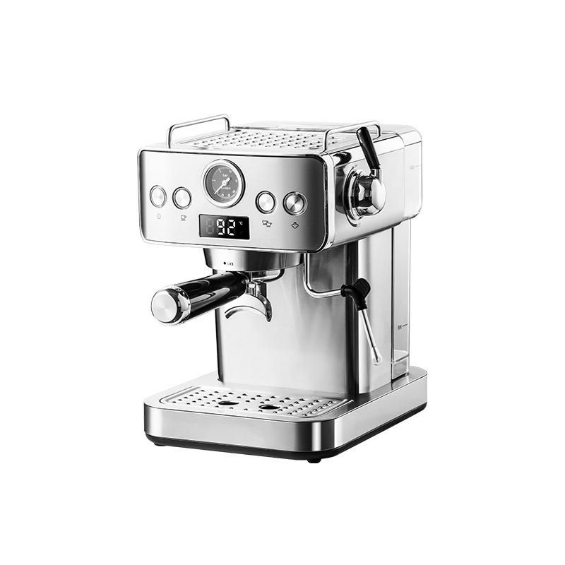 Kompaktní poloautomatický kávovar na espresso s vysokotlakou parou a napěňovačem mléka - Nerezový kávovar pro domácnost a kancelář