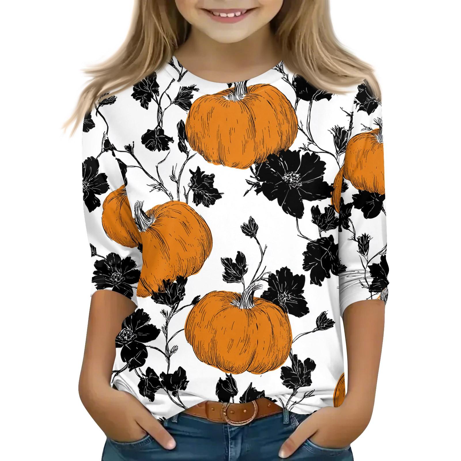 

Топы с принтом для девочек 5-16 лет с круглым вырезом и рукавами 3/4 Футболки Модные топы Наряды Футболки 160 белый