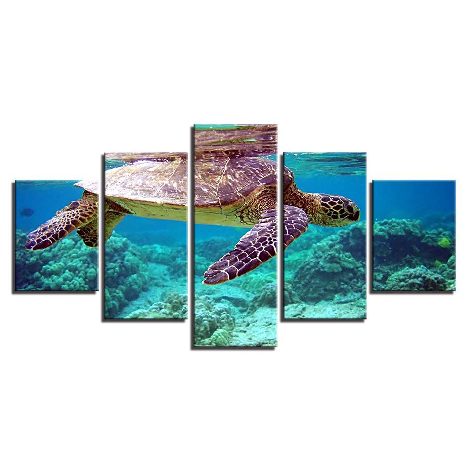5 Pieces Sea Turtle Wall Art Paintings Modular Canvas HD Prints Underwater Landscape Pictures Posters Home Decor No Framed