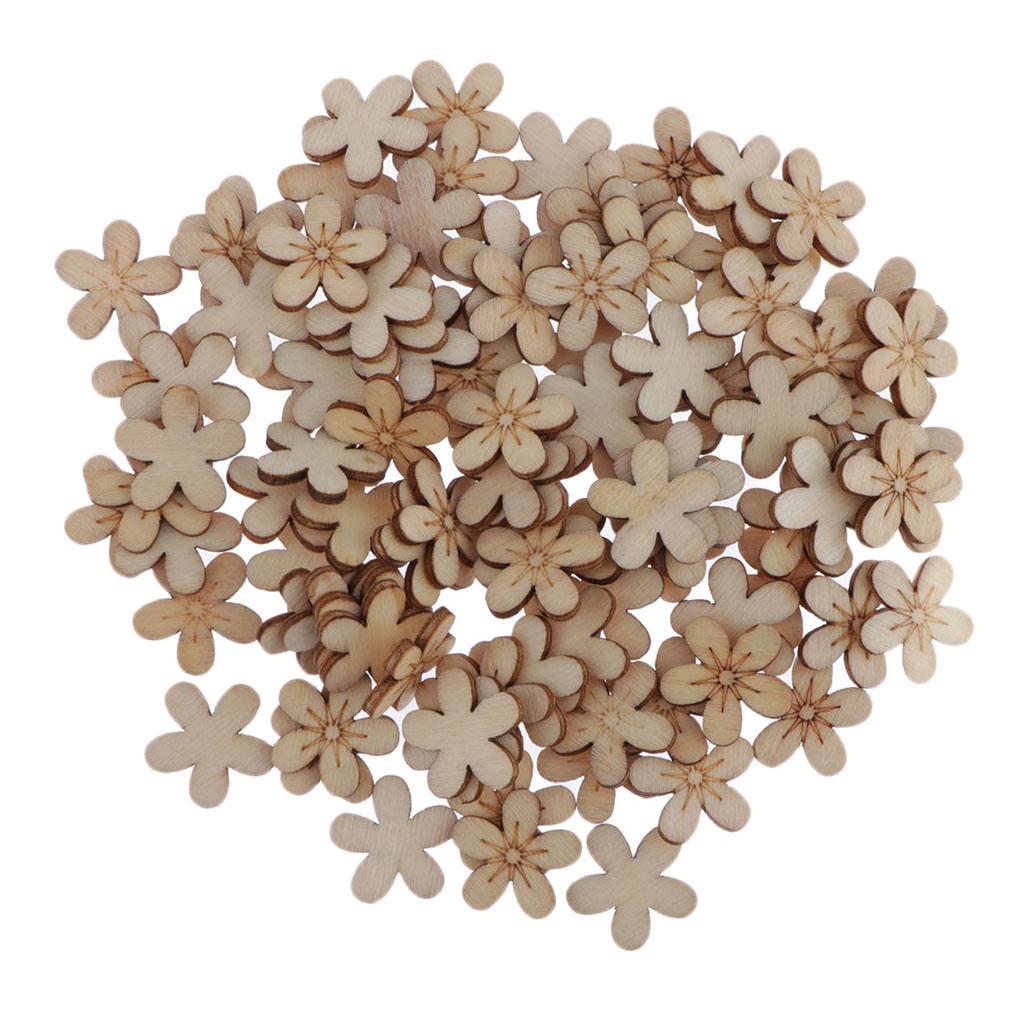 

100Pcs Creative Blank Wooden Flower Hearts Star Cutouts Slice for DIY Art Craft Decoration Home Party Doodle Scrapbooking