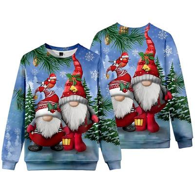 New Christmas Elderly Snowman 3D Digital Casual Round Neck Long Sleeve Men's Women's Hoodies