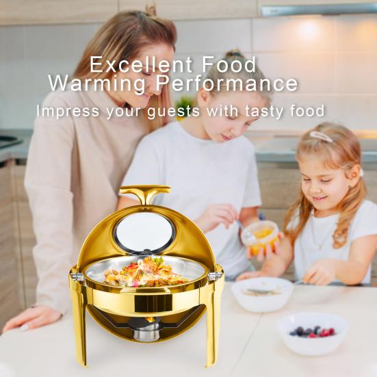 6QT Stainless Steel Chafing Dish for Buffet, Round Food Warmer with Visible Glass Lid