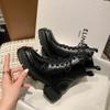 Krazing Pot Cow Leather Winter Shoes Thick Med Heels Handsome Lace Up British School Platform Women  Ankle Boots