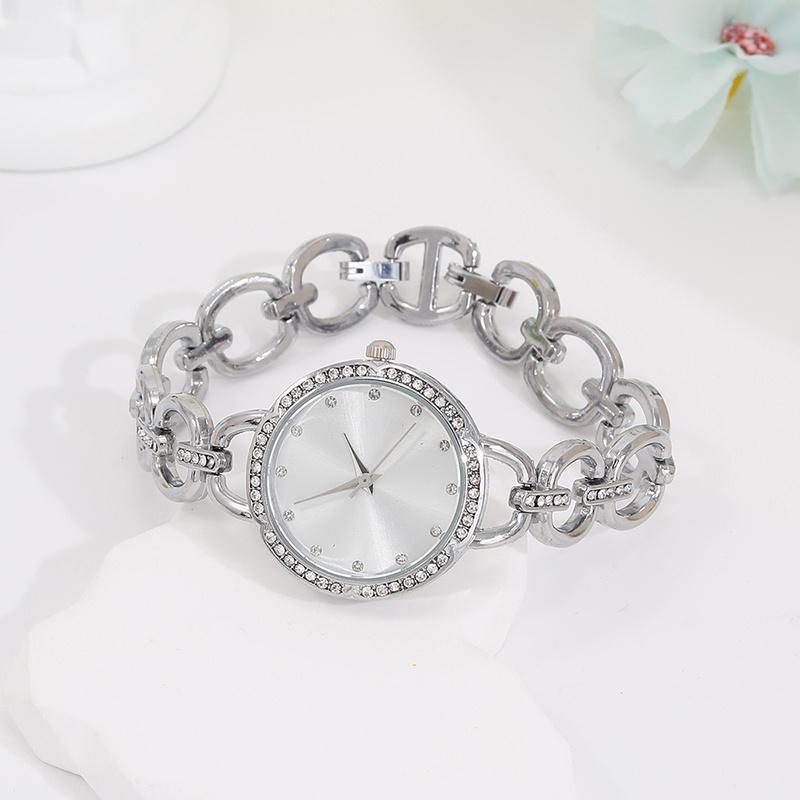 5PCS Fashion Luxury Silver Geometric Chain Hollow Out Watch Band Quartz Wristwatch Women's Square Pendant Necklace Earring Set for Girls