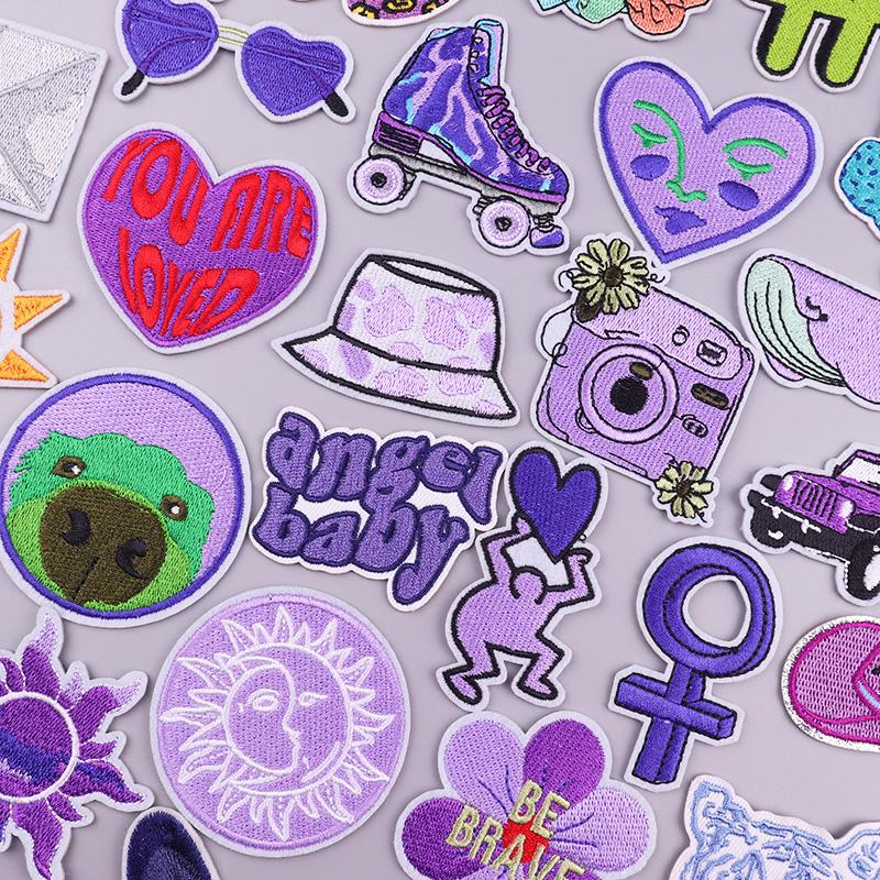Purple Style Iron On Patch Thermoadhesive Patches For Clothes Anger Baby Girl Embroidery Patch For Hat/T-Shirt Fusible Sewing