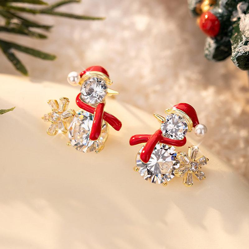Cute Chic Snowman Stud Earrings Red Enamel Minialist Women Festival Winter Snowflake Christmas Elegant Lady Jewelry Gift earrings