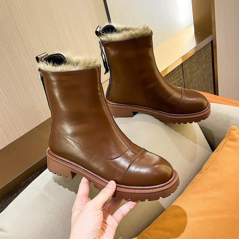 Rabbit Fur Martin Boots Women's Autumn and Winter New Thick Velvet Warm Cotton Boots Rear Zipper Thick-soled Short Boots Fashion Boots