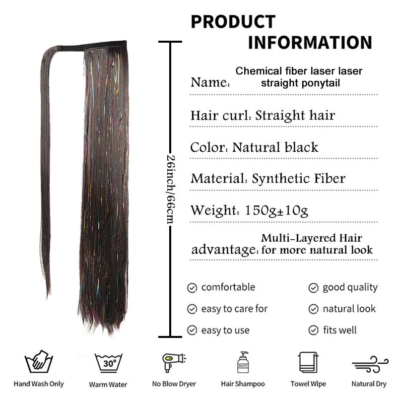 Syntetisk Lang Rett Hestehale Blandet Glitter Hår Surr Rundt Hestehale Forlengelser Klips Inn Falske Hårstykker For Kvinner