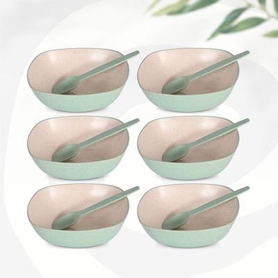 Zestaw 6 przyjaznych dla środowiska mis wielofunkcyjnych do kuchni z łyżkami | 750 ml | Wykonane z biokompozytu łuski ryżowej | Miska bezpieczna do mikrofalówki