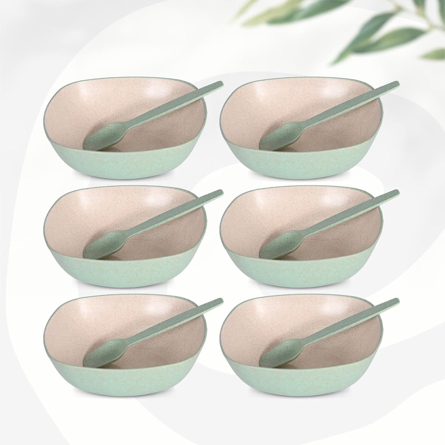 

Set of 6 Earth-Friendly Multipurpose Bowls for Kitchen with Spoons | 750 ml | Made with Rice Husk Biocomposite| Microwave Safe Bowl