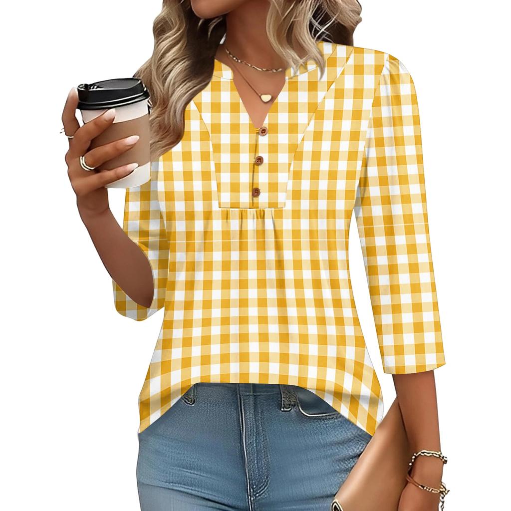 Women's Three-Quarter Sleeve Top, Loose Fit Casual Blouse for Everyday Comfort, Fashion