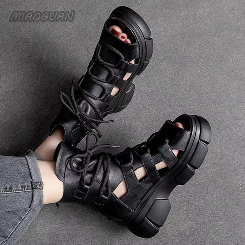 Fashion Women's Sandals Platform New Summer Shoes Hollowed-out Breathable Roman Sandales Femmes High-heeled Wedge Gladiator Sandalias