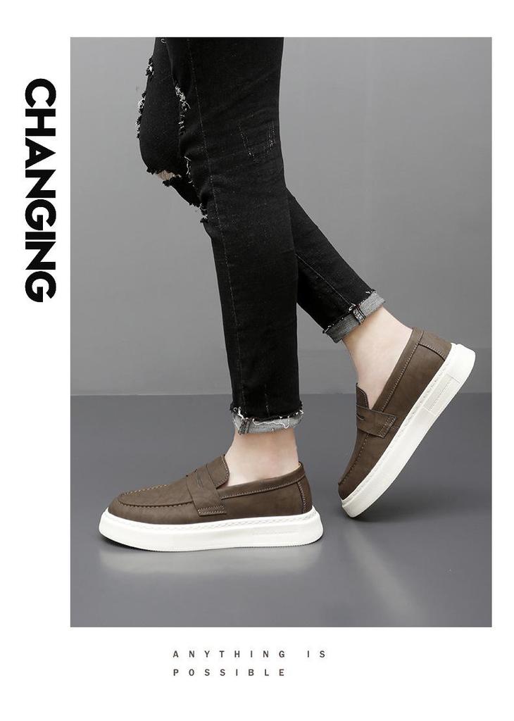 Men's Autumn Comfortable Slip-On Loafers: Breathable, Lightweight Cowhide Shoes with Thick Sole