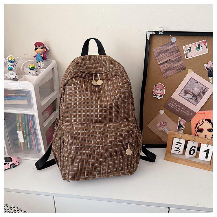 

Японский клетчатый рюкзак - Большая вместимость, Универсальный для студентов и тех, кто ездит на работу кофейный