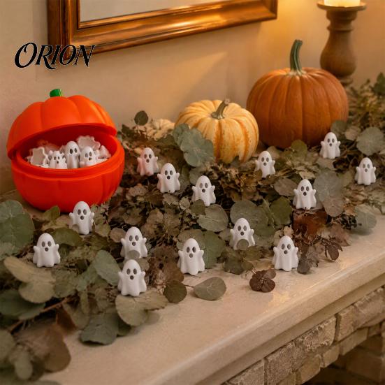 3D Printed Pumpkin Box Halloween with 20 Mini Ghosts, Storage for Candy & Decorative Container Treat, Lid Trick or Treat Holiday Party Desktop
