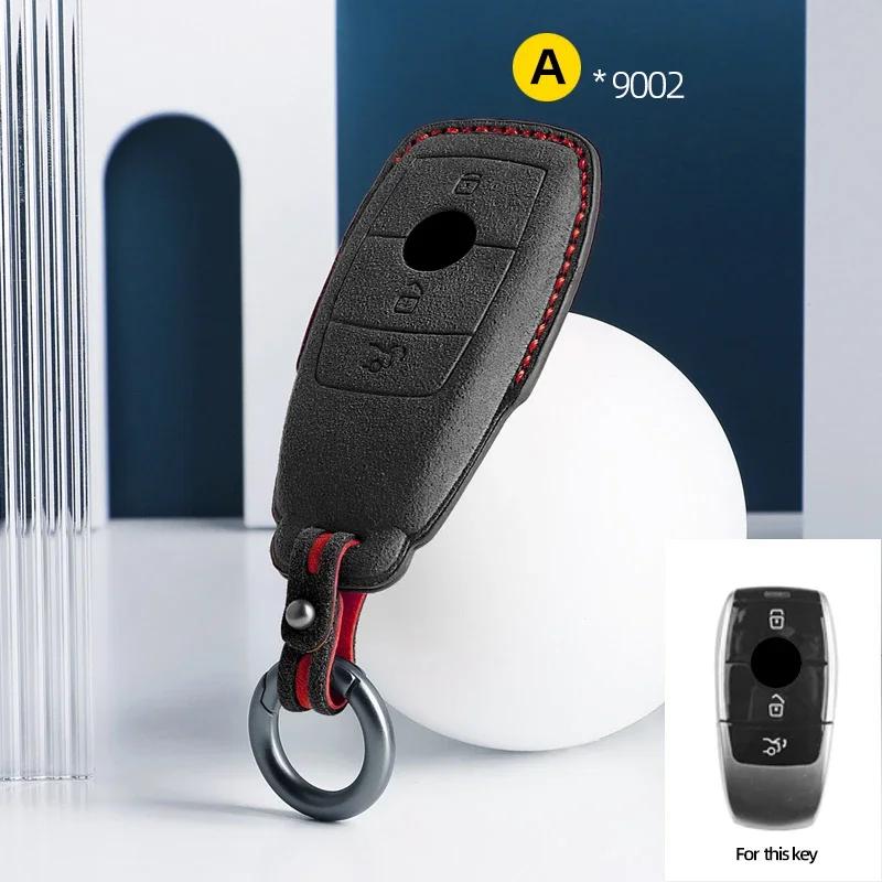 Für Mercedes Benz A C E S G-Klasse GLC CLE CLA GLB GLS W177 W205 W213 W222 X167 AMG Wildleder Leder Auto Schlüsselanhänger Hülle Schlüsselanhänger
